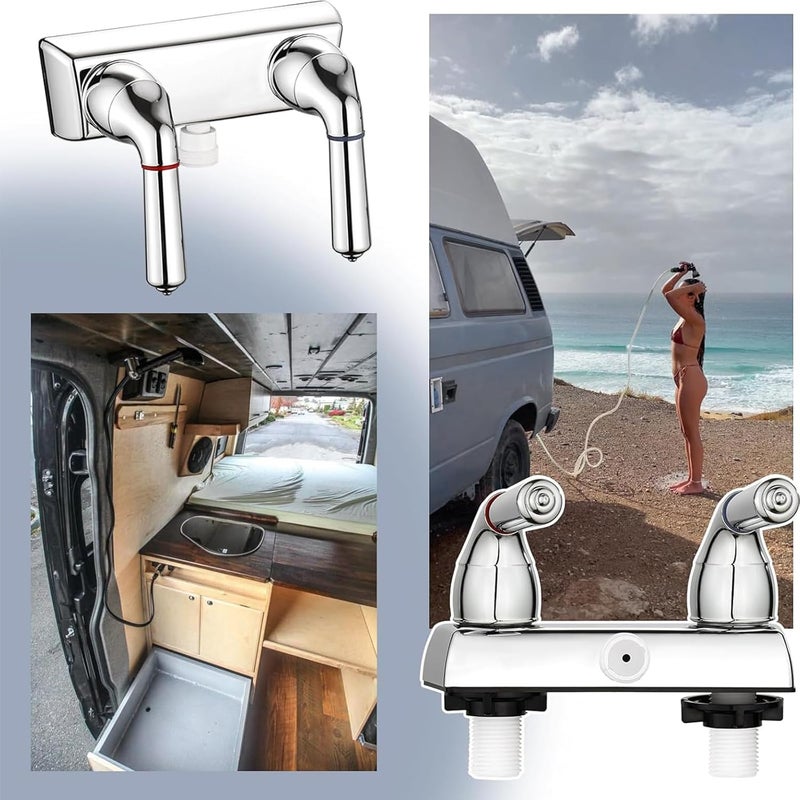 OasisFlow RV Shower Faucet 4" Camper Shower Faucet Replacement Valve Diverter with Hot/Cold Handles Compatible with Dura Faucet DF-SA100C (Chrome Polished) - Image 5